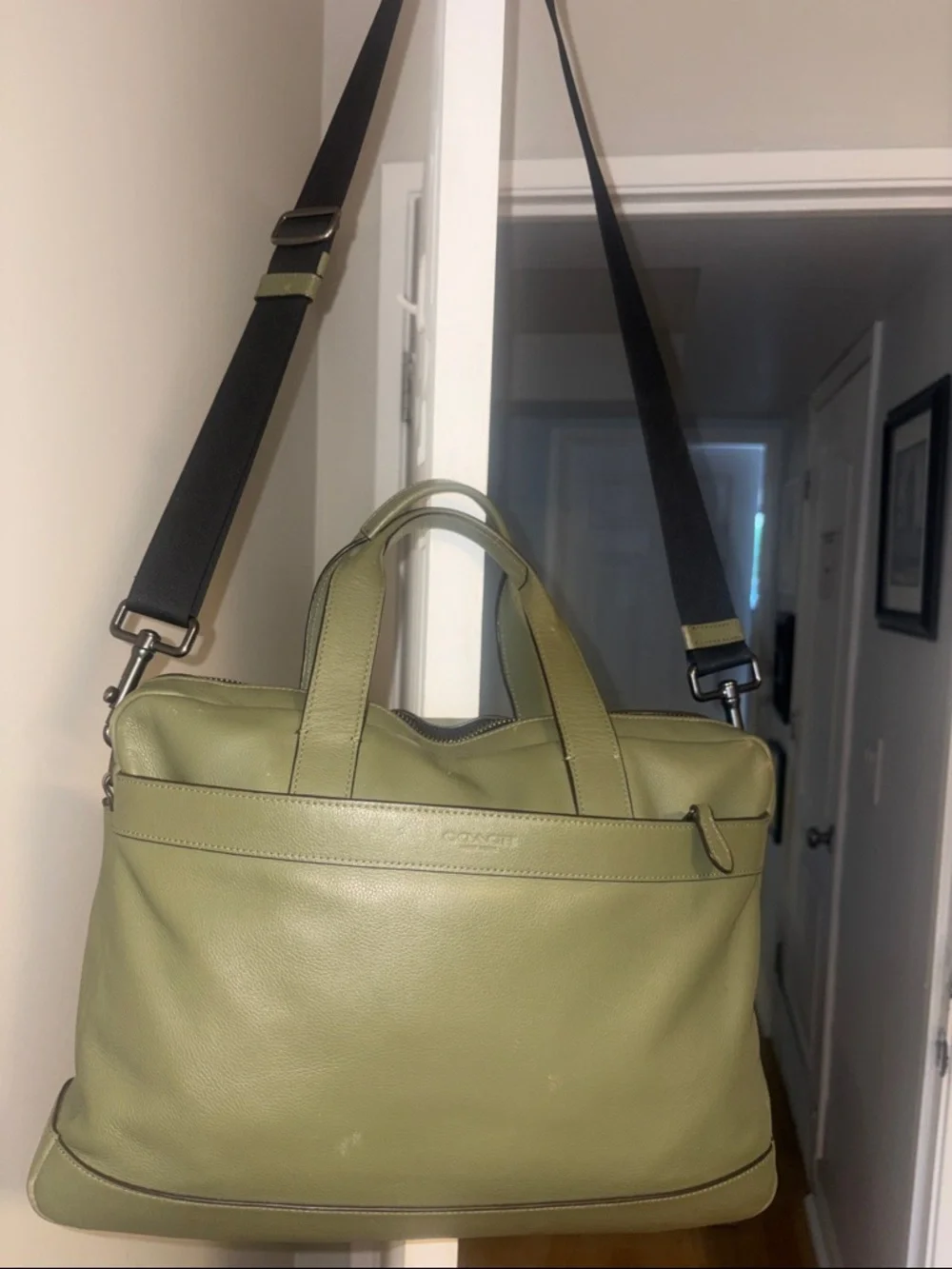Coach Olive Green Leather Laptop Bag with Black Strap - Picture 2 of 14